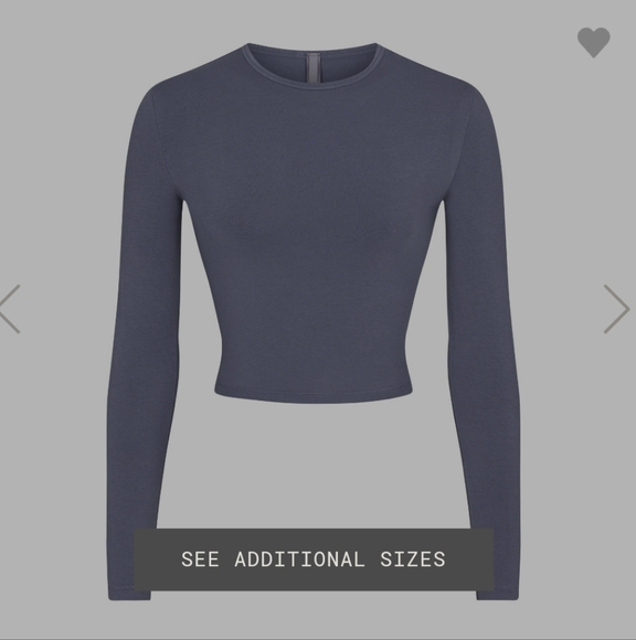 skims blue cotton fleece/jersey long sleeve  crop top steel blue - Picture 2 of 3